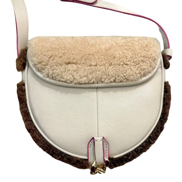 See By Chloe Mara Shearling Sherpa Leather Brown Cement Beige Small Saddle Bag - Picture 9 of 16
